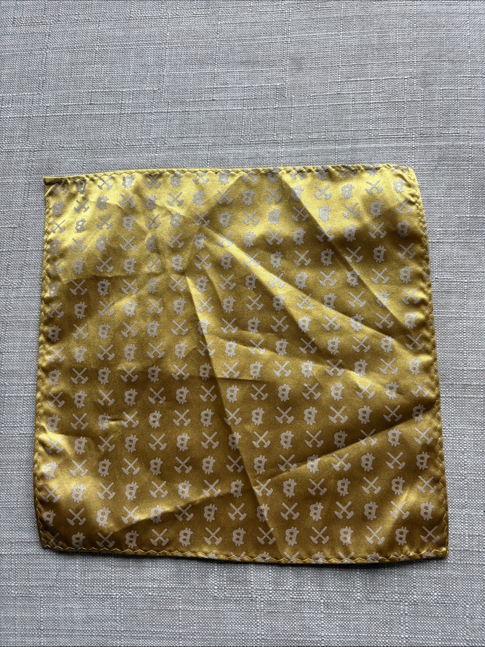 Silk Pocket Square in Mustard Yellow with Subtle White Motif
